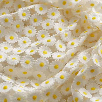 

Gauze fabric White Daisy Embroidery tissu Wedding dress cheongsam handmade DIY patchwork