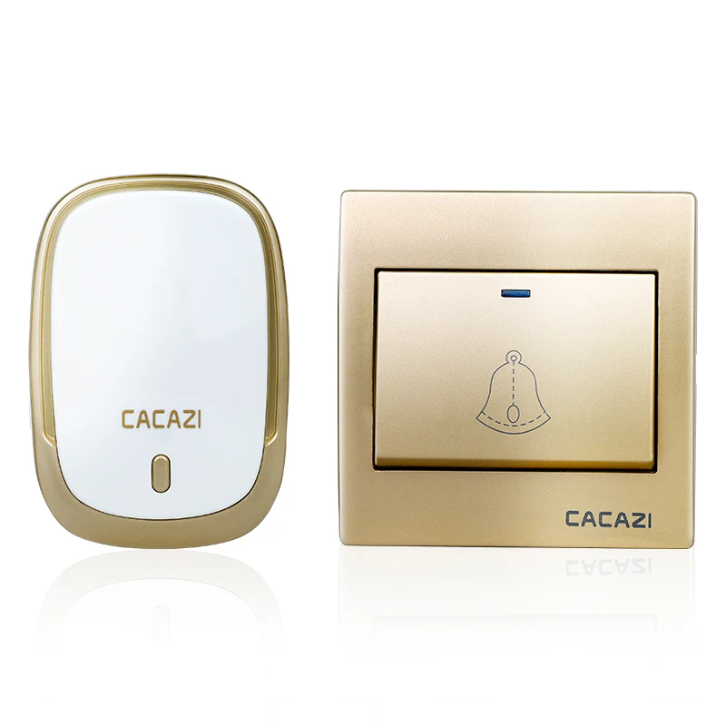 Беспроводной дверной звонок CACAZI, водонепроницаемая Батарейная кнопка, дистанционный светодиодный светильник 300 м, приемник, Домашний Беспроводной звонок, 36 колокольчиков, 4 громкости - Цвет: 1 button 1 receiver