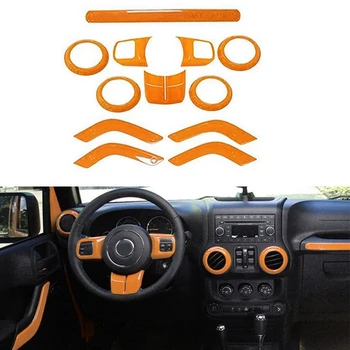 

Full Set Interior Decoration Trim Kit Steering Wheel Center Console Air Outlet Trim,Door Handle Cover Inner for Jeep Wrangler Jk