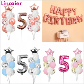 

21pcs Rose Gold Number 5 Foil Balloons Set 5th Birthday Party Decorations Baby Boy Girl 5 Years Happy Birthday Decor Pink Blue