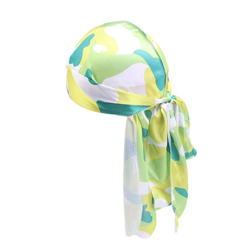 Fashion Camo Men's Silky Durags Turban Print Men Silk Durag Headwear Bandans Headband Hair Accessories Pirate Hat Waves Rags