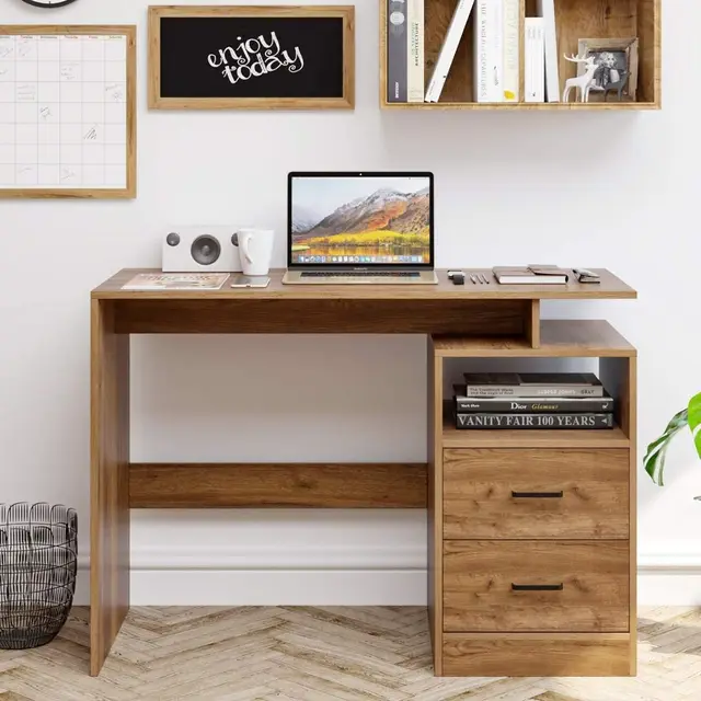 Computer Desk with 2 Drawers Large Home Office Desk PC Laptop Study Workstation Gaming Table Oak 108x48x76.5cm To enjoy a work