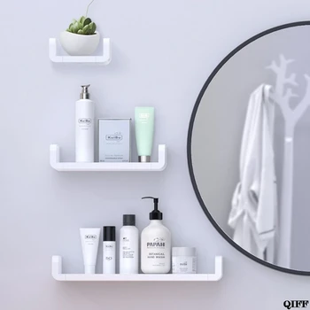 

U Shape Wall Mounted Bathroom Wall Shelf Suction Floating Rack Storage Organizer