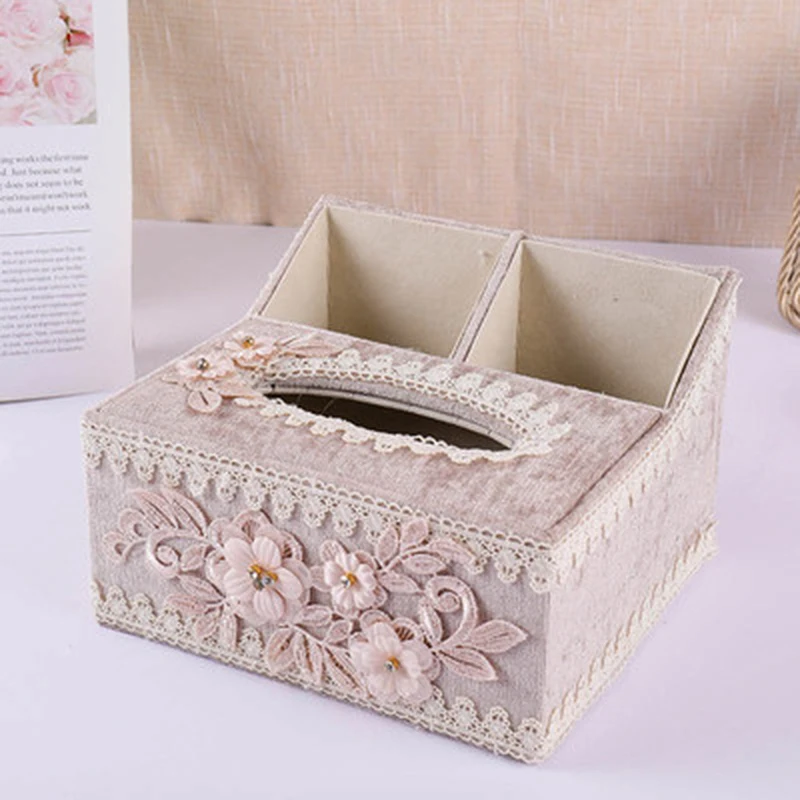 Beige Middle Новое поступление, коробка для салфеток, Домашняя мода, цветочное украшение, кружево, 4 цвета, держатель для салфеток, овальная форма, разные коробки для салфеток - Цвет: Beige Middle