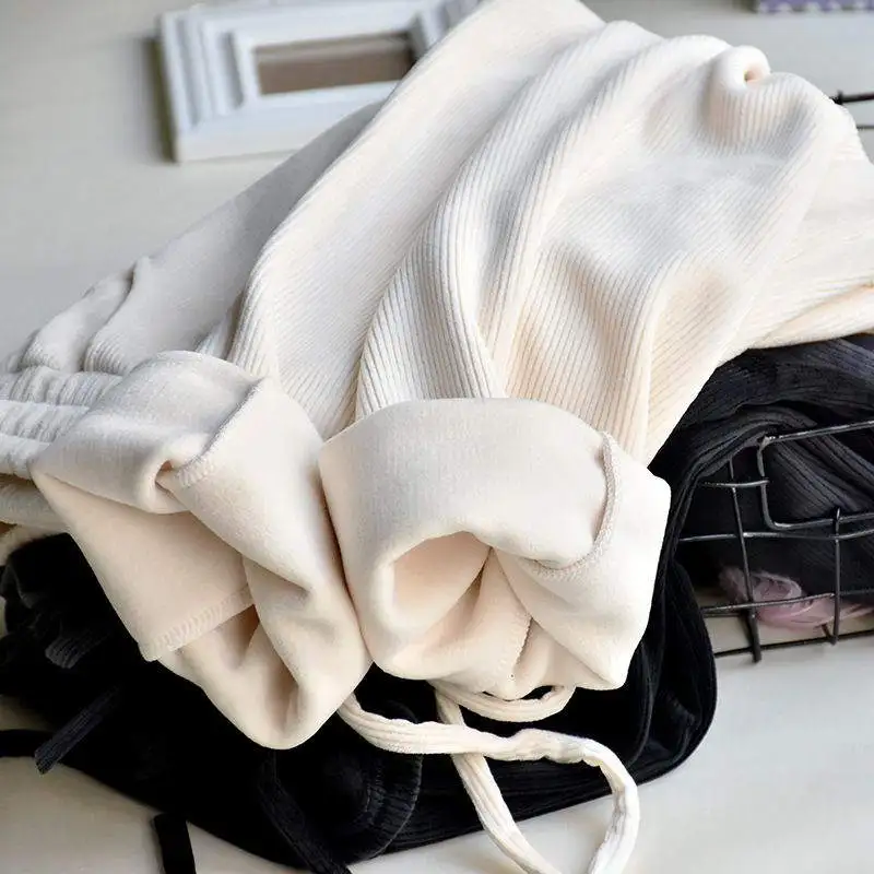 Женские вельветовые утепленные повседневные штаны со шнуровкой на осень и зиму