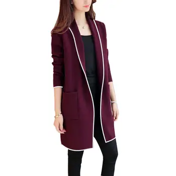 

Winter Solid Color Women Warm Lapel Open Front Knit Sweater Coat Long Cardigan