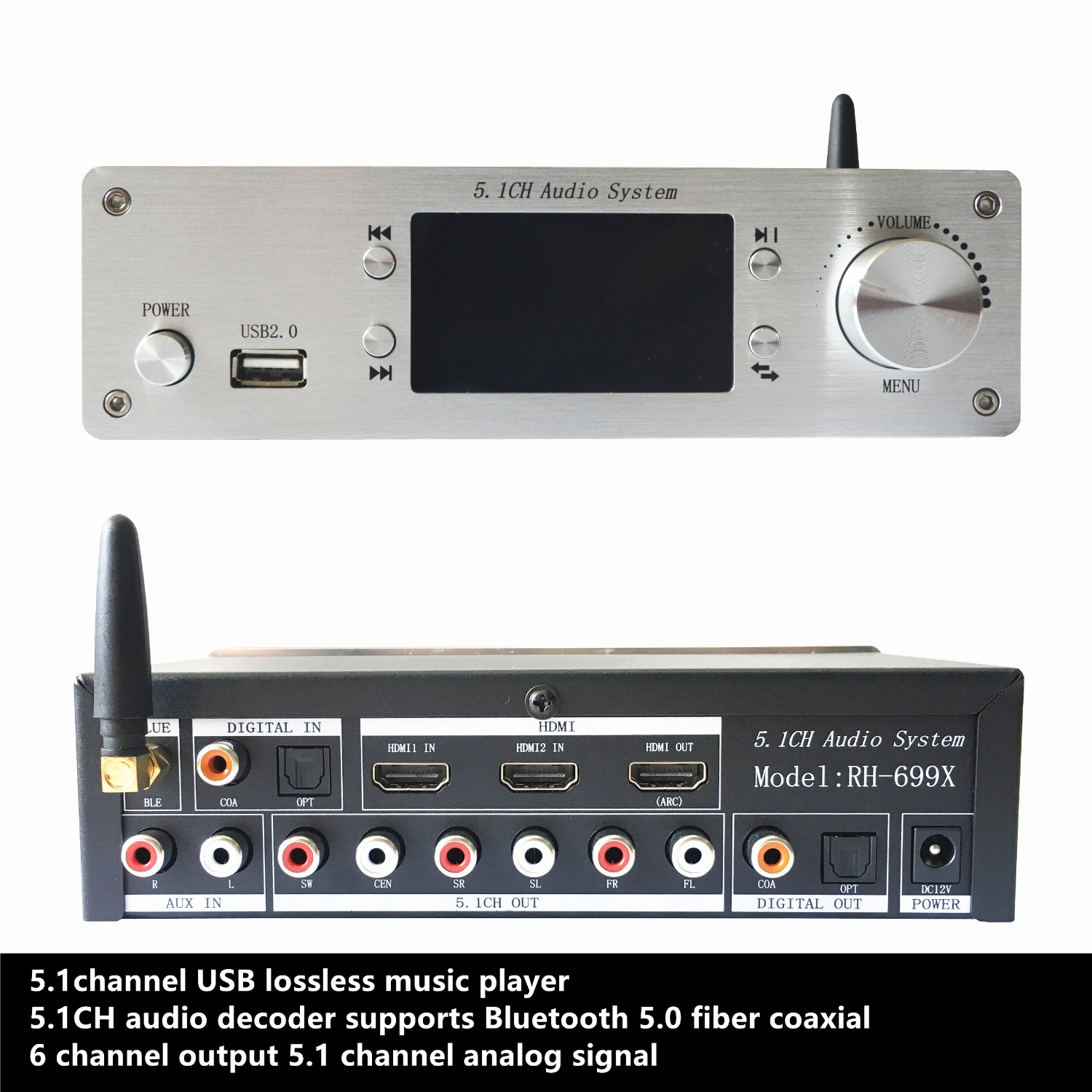 Comprar Decodificador de audio profesional de 5,1 canales USB U disk reproducción de música sin pérdidas Bluetooth 5,0 de fibra de audio coaxial decodificación de 6 canales de salida