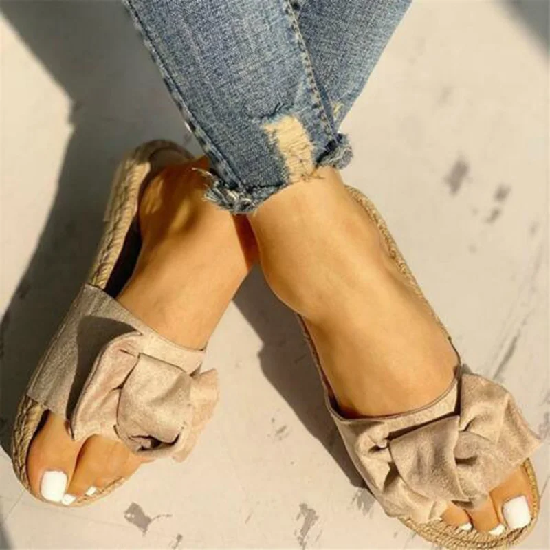 

Women Butterfly-Knot Slippers Breathable Lightweight Flat Open Sandals for Summer O66