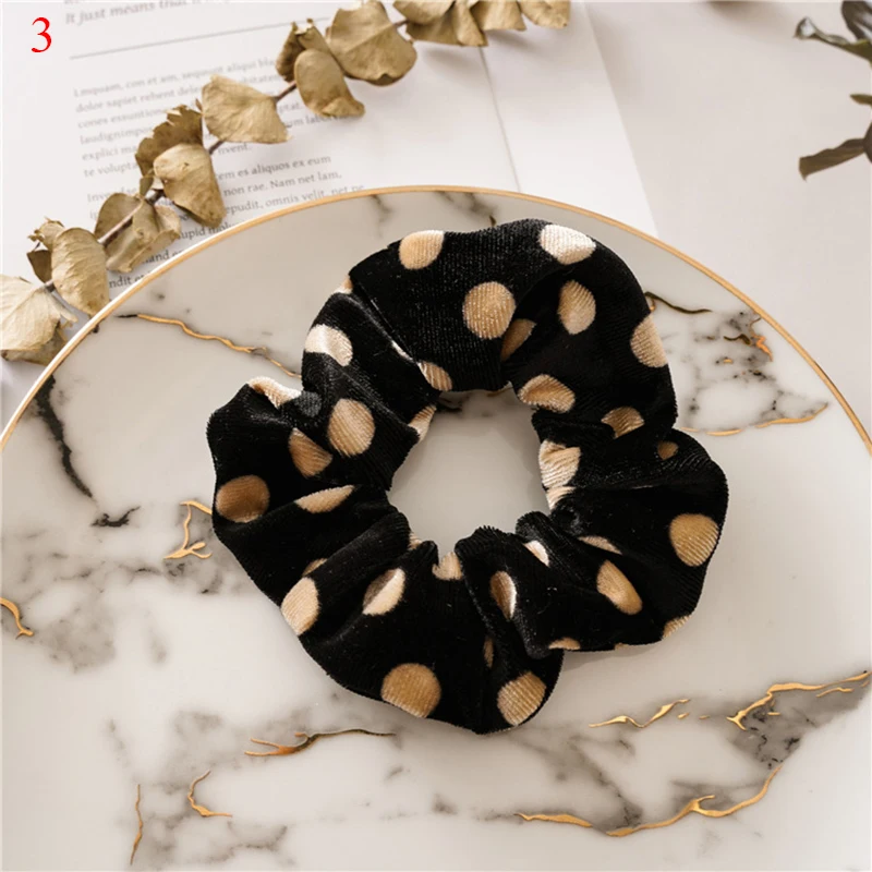 NEW Leopard Dot Printed Scrunchies Ponytail Hair Rubber Bands Velvet Hair Ties Rope Women Winter Hair Accessories Headwear - Цвет: 3