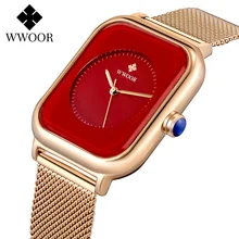 

WWOOR 2021 Women Luxury Square Watch Ladies Fashion Rose Gold Bracelet Watch Waterproof Quartz Clock Female New Relogio Feminino