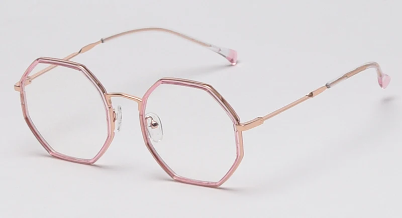 pink frame Peekaboo women blue blocking glasses octagonal big retro half metal frame male men eye glasses myopia tr90 frame polygon - Цвет оправы: pink frame
