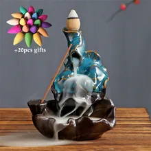 Ручной работы керамическая лотоса монах курильница для благовоний горелка подставка для ароматических палочек водопад курильница чай ПЭТ домашний декор+ 20 шт конусов