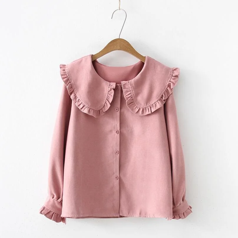2020 Korean Spring Autumn Long Sleeve Ruffles Peter Pan Collar Women Blouse Shirts Tops Female School Uniform Girls White Shirt 5