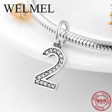 Мода 925 стерлингового серебра счастливый номер 2 бусины для изготовления ювелирных изделий Подходит Pandora шарм браслеты ожерелье