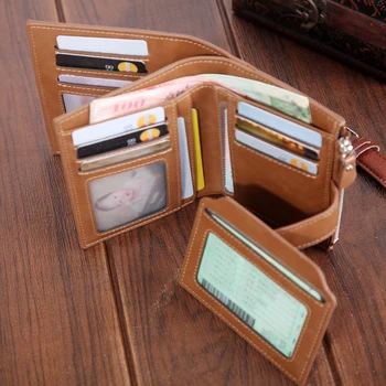 

With Zip Coins Pocket Purse Cash PU Leather Short Trifold Men Wallet Credit Card Holder Large Capacity Solid Casual Business