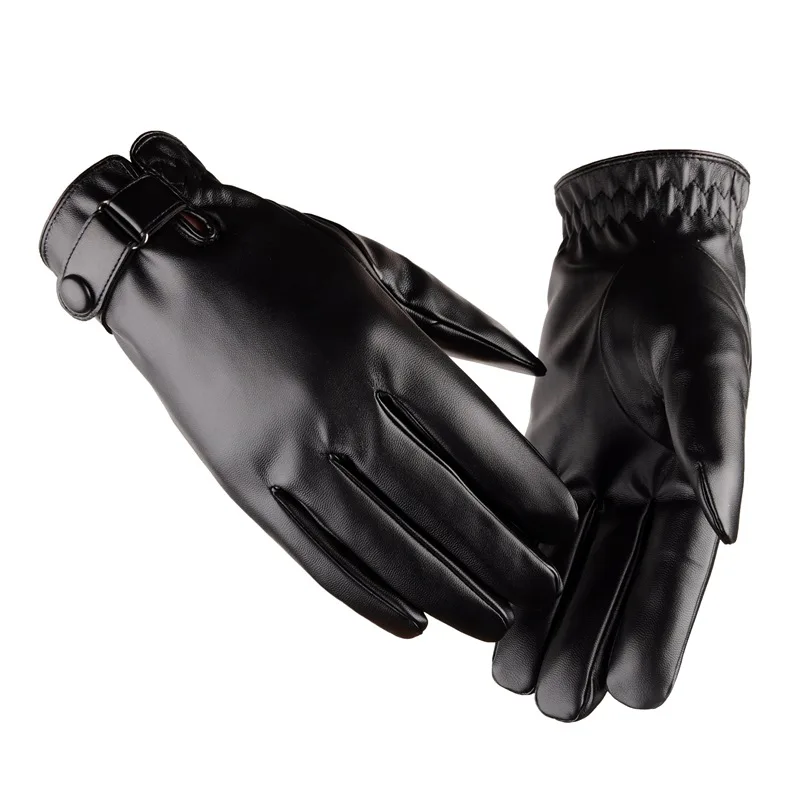 Новые модные теплые зимние мужские перчатки из искусственной кожи высокого качества, повседневные утолщенные бархатные черные мужские перчатки с длинными пальцами, аксессуары - Цвет: Style 2