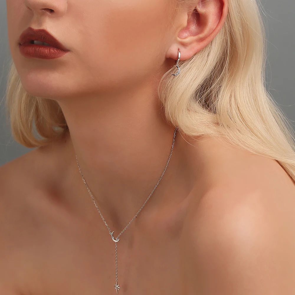 SUPERWEAR, 925 пробы, Серебряное длинное ожерелье с подвеской для женщин, Moon Starburst, y-образное ожерелье в форме Лариат, модное ювелирное изделие, подарок