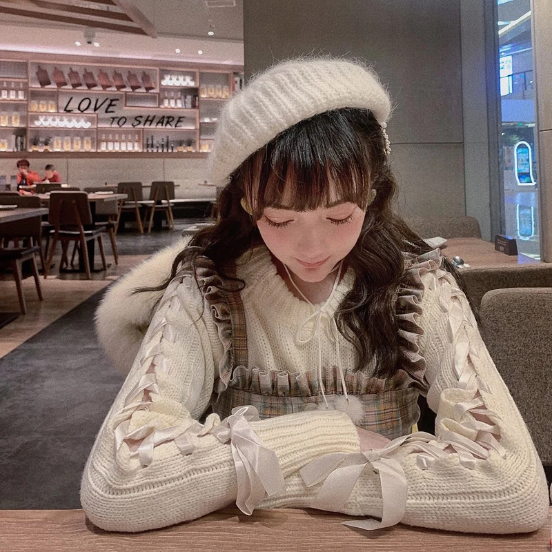 Свитер с круглым вырезом и бантом мягкий японский свитер принцессы в стиле