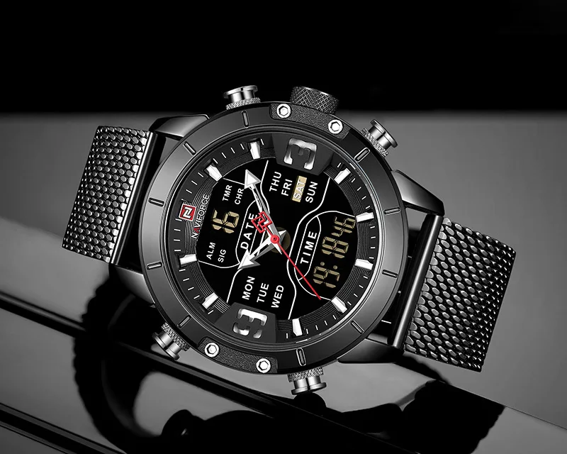 

Dual display network with fashion alarm clock calendar business quartz electronic men's watch