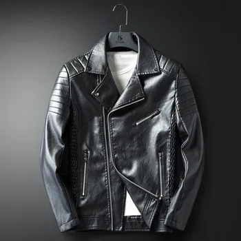 

New autumn and winter men's leather version of South Korean slim jacket PU leather motorcycle jacket casual men's clothing