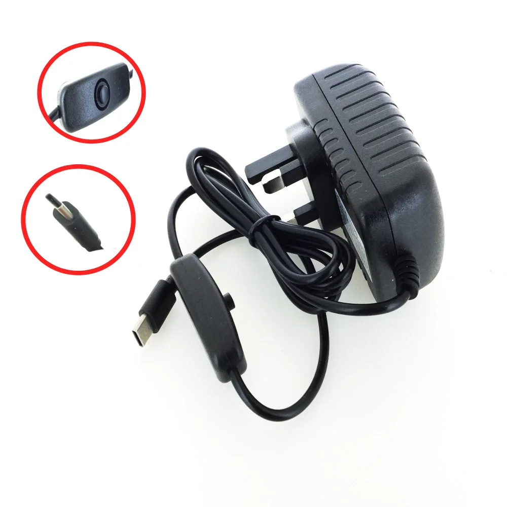 5 в 3A USB C адаптер питания вкл/выкл. Переключатель питания usb type C Европа США Великобритания Австралия вилка зарядное устройство для Raspberry Pi 4 Модель B