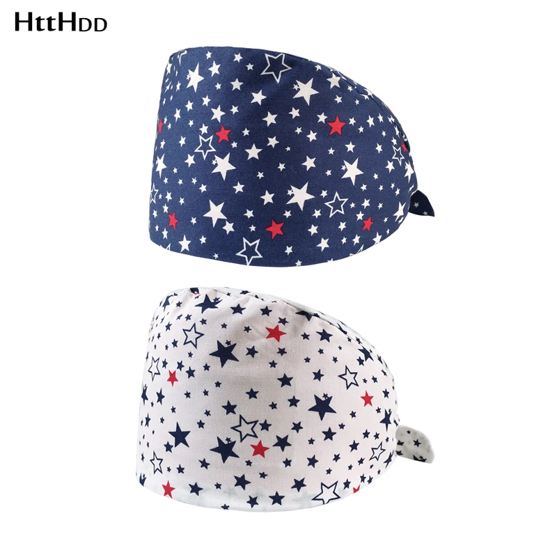 

New Unisex Nutritionist cap cotton scrubs caps buttons Floral printing adjustable Scrubs caps accessories beauty salon work caps