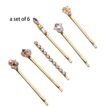 

6Pcs/Set Minimalist Jewelry Women Hair Clip Colored Imitation Pearl Rhinestone Flower Hairpin Sweet DIY Styling Hair Accessories