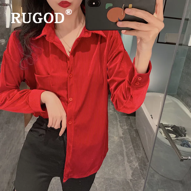 Женская винтажная блузка RUGOD элегантная красная с длинным рукавом в Корейском