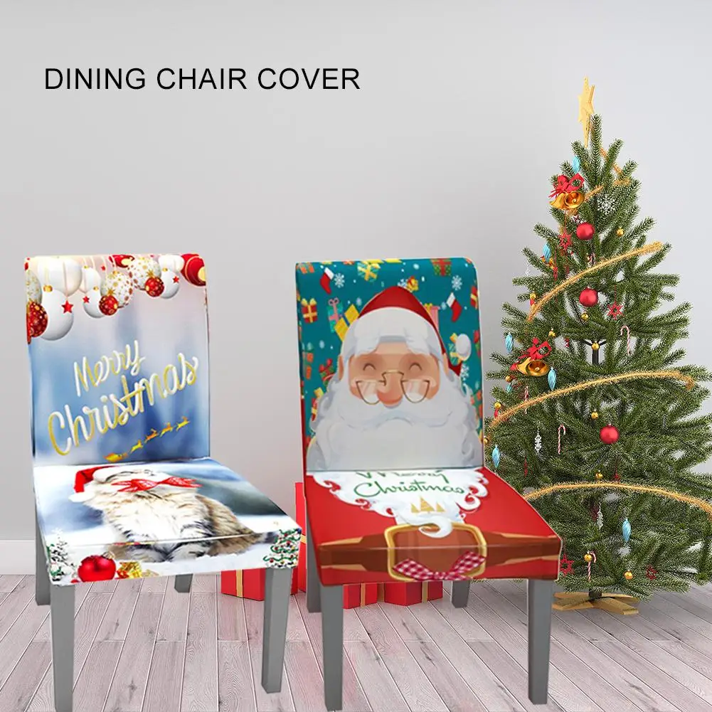 Съемные чехлы на стулья с рождественским принтом, рождественские украшения для обеденного стула, рождественские колпачки, складные чехлы на стулья для отеля, декор