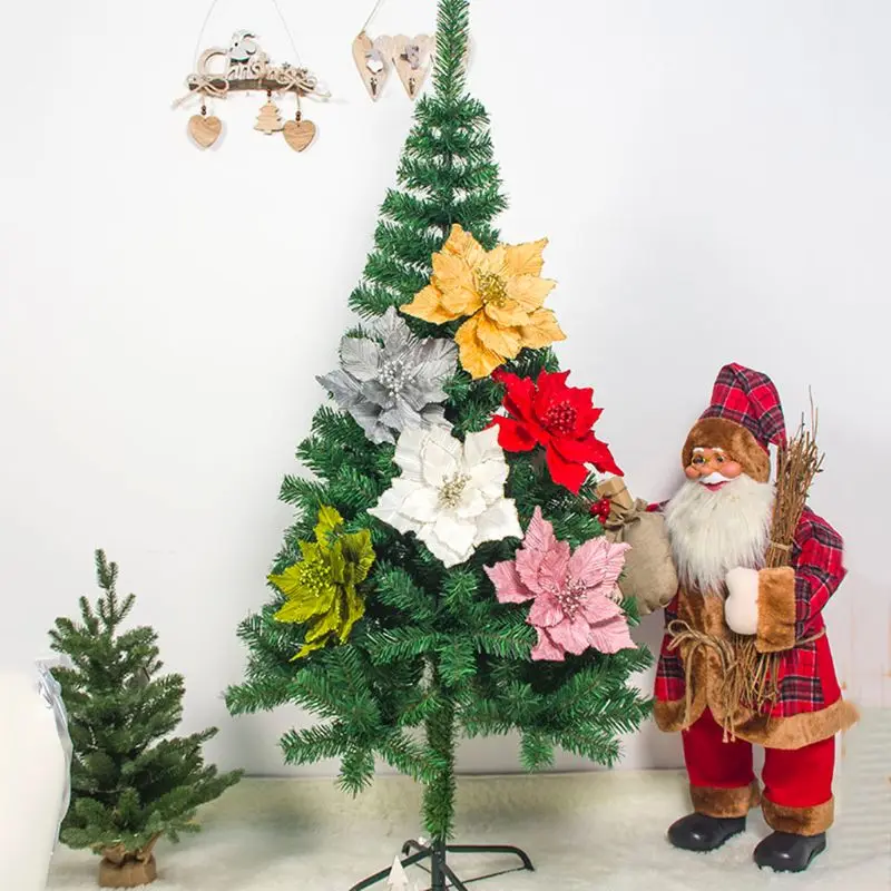 

6pcs Glitter Artificial Flowers for Christmas Tree Decoration Home Wedding Party Ornaments