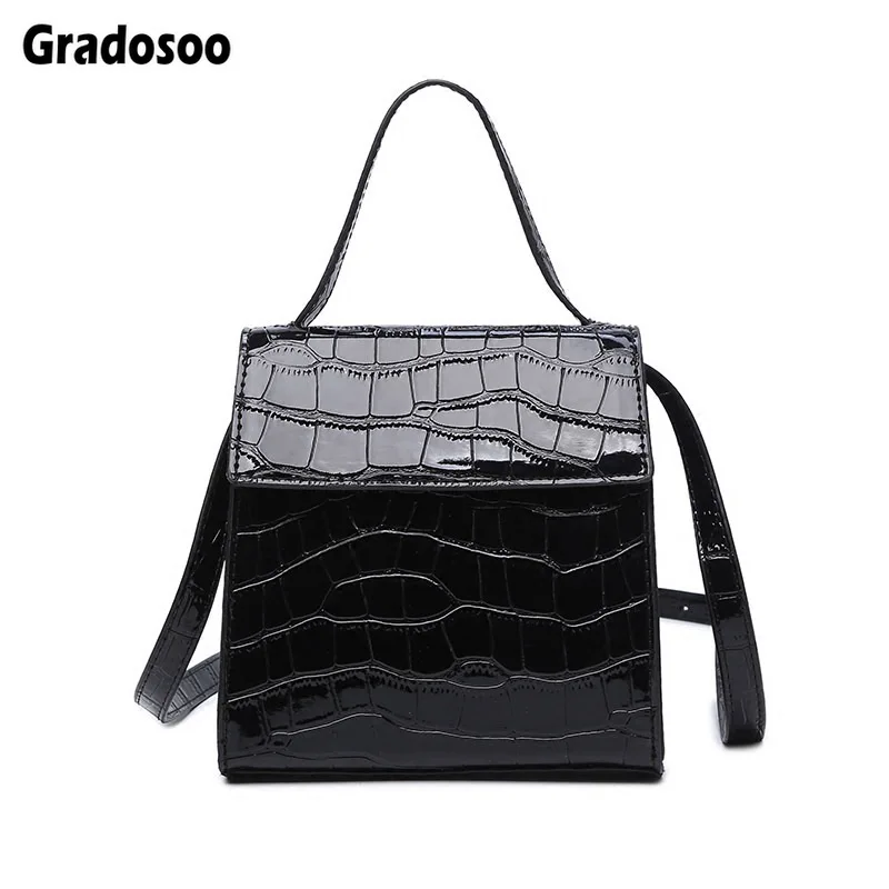 

Gradosoo Alligator Pattern Bags Women Vintage Shoulder Bags Female PU Leather Handbag Famous Brand Design Woman Bags Tote LBF459