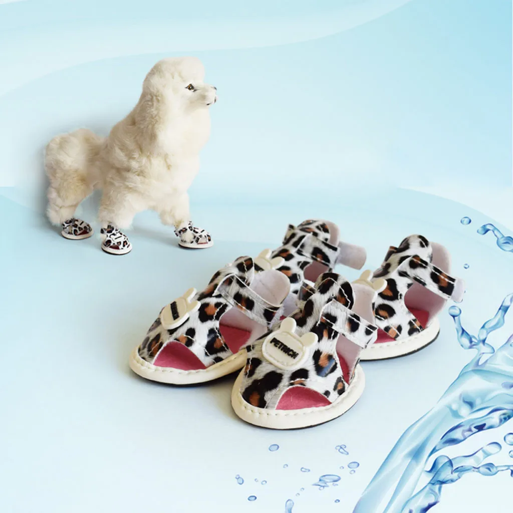 4 шт./партия,, повседневная противоскользящая обувь для маленьких собак, милая обувь для домашних животных, весенне-летние дышащие сандалии с мягкой сеткой ярких цветов