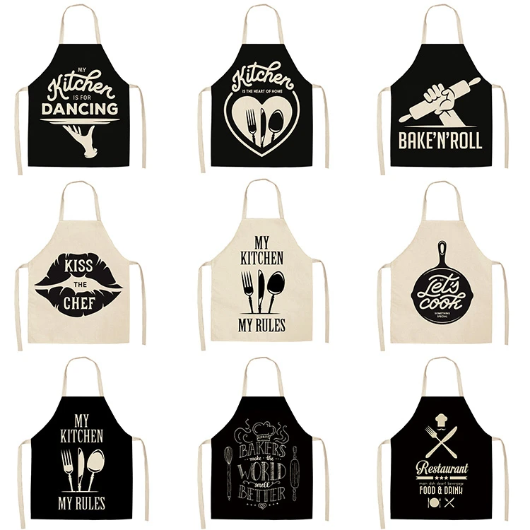 1Pcs Letter Alphabet Kitchen Aprons For Women Cotton Linen Bibs Household Cleaning Pinafore Home Cooking Apron 53*65cm WQL0001