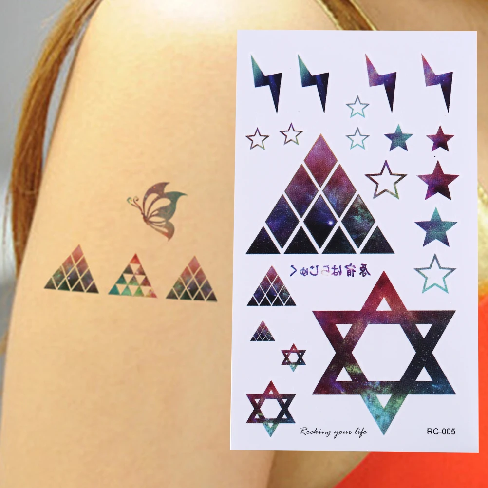 1 Sheet Colorful Waterproof Stickers Body Art Temporary Tattoo Geometric Five Star Sticker | Красота и здоровье