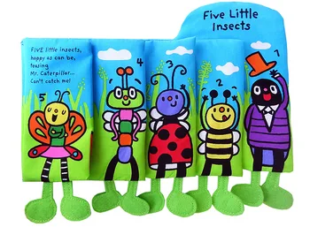 

Baby Early Learning Toy Eco-friendly Cloth Book Cute Cartoon Five Little Insects Book Foot Three-dimensional Educational Book