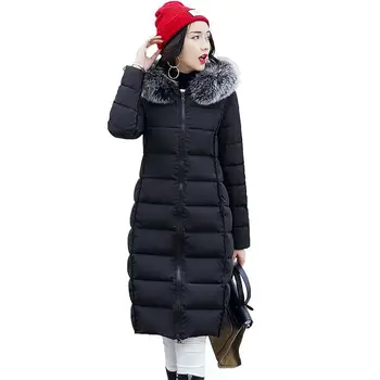 

2019 Women Winter Hooded Fur Collar Coat Thicken Warm Long Jacket Female Plus Size Outerwear Parkas Casual Chaqueta Feminino T61