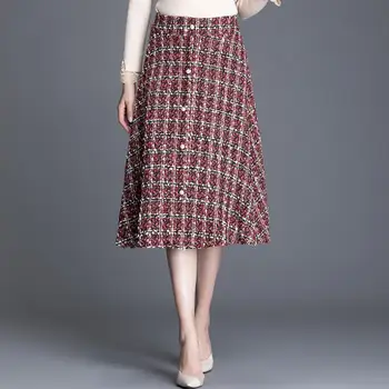 

Plaid skirt women new high waist A line skirt beaded big swing skirt plus size 4xl