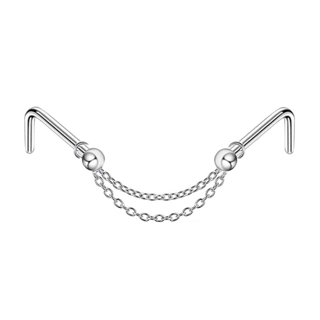 Steel Double Nose Piercing Chain Nose Chain for Woman Nostril Piercing Nose Stud Decoration Piercing Chain New