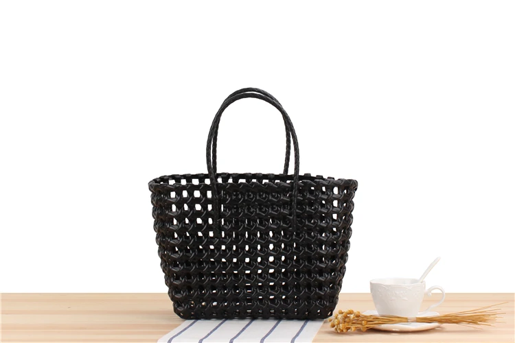 Hand Series PVC Woven Carrying Shopping Basket Colorful Waterproof Beach Plastic Women's Bag