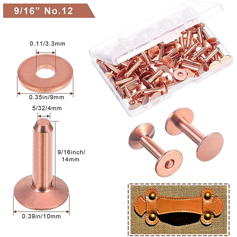 50 Sets Copper Rivets and Burrs Leather Belt Wallets Leather DIY Craft Supplies 9/16 Inches