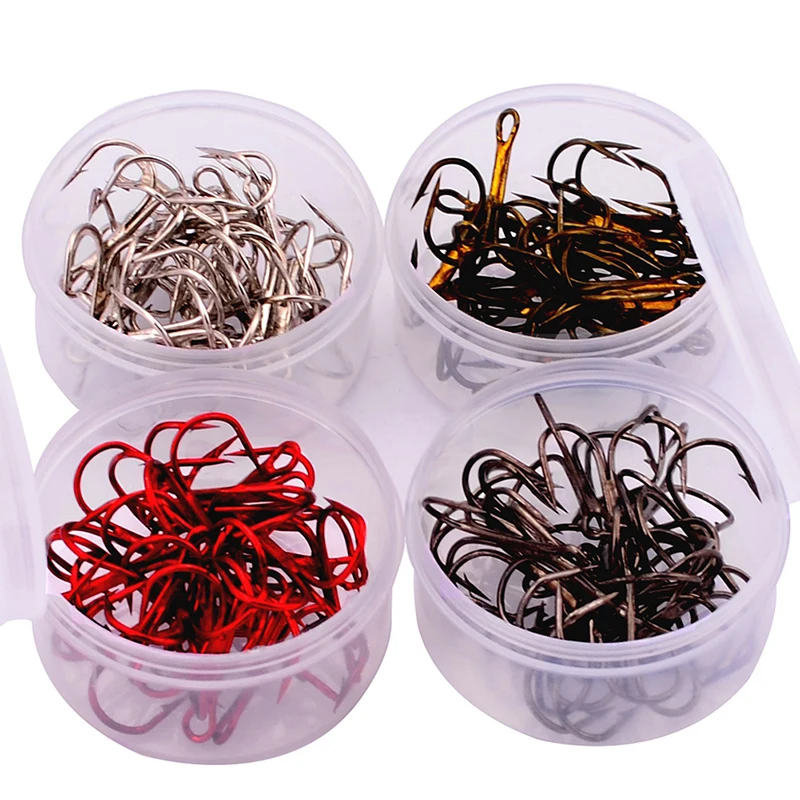 20pcs/Box Fishing Hook 4 Color 2/4/6/8/10# Fishhook High Carbon Steel Treble Hooks Fishing Tackle New