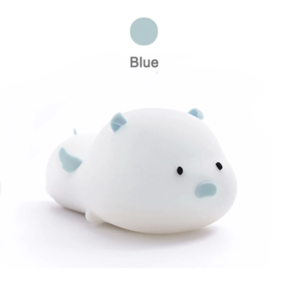 Светодиодный ночник с сенсорным датчиком и регулируемой яркостью, силиконовый USB светильник для детей, подарок для детей, мультяшная лампа с животными, прикроватная лампа для спальни - Испускаемый цвет: Blue Pig