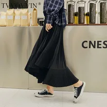 TVVOVVIN Весна Лето Новинка Высокая талия плиссированная неровная черная юбка для женщин универсальная Дамская вязаная юбка E719