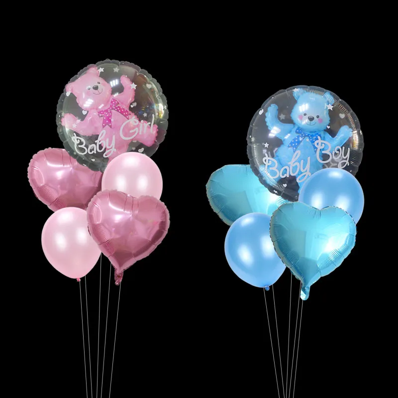 Baby Boy Girl Bear bubble balloons Transparent Ball in Ball with Heart Baby Shower Birthday Party Decorations 5pcs/lot