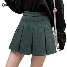 Безопасные женские плиссированные юбки с высокой талией на молнии с пуговицами, женские трапециевидные короткие юбки средней длины размера плюс, женская одежда на весну и лето