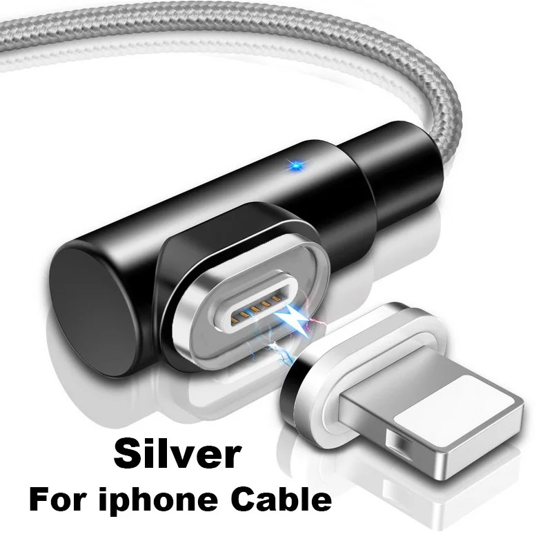 1 м Быстрая зарядка 3A Магнитный кабель Micro usb type C Быстрая зарядка для iPhone X samsung A50 магнитные Кабели для телефонов Android USB C шнур - Цвет: For iPhone  Silver