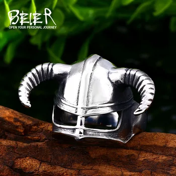 

Beier 316L stainless steel Viking Warrior Helmet Men's Ring Retro Ares Party High Quality Jewelry LLBR8-506R