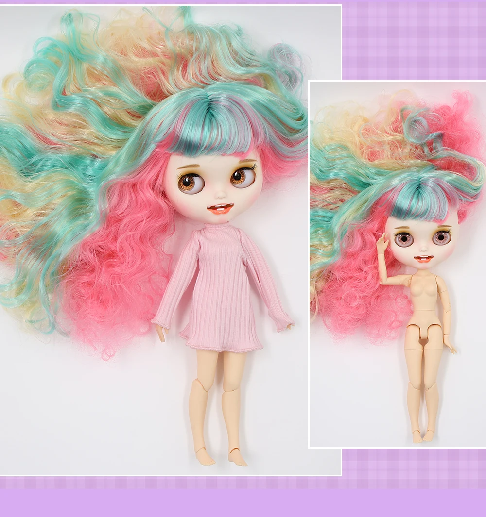 Neo Blythe Doll with Multi-Color Hair, White Skin, Matte Smiling Face & Custom Jointed Body 2