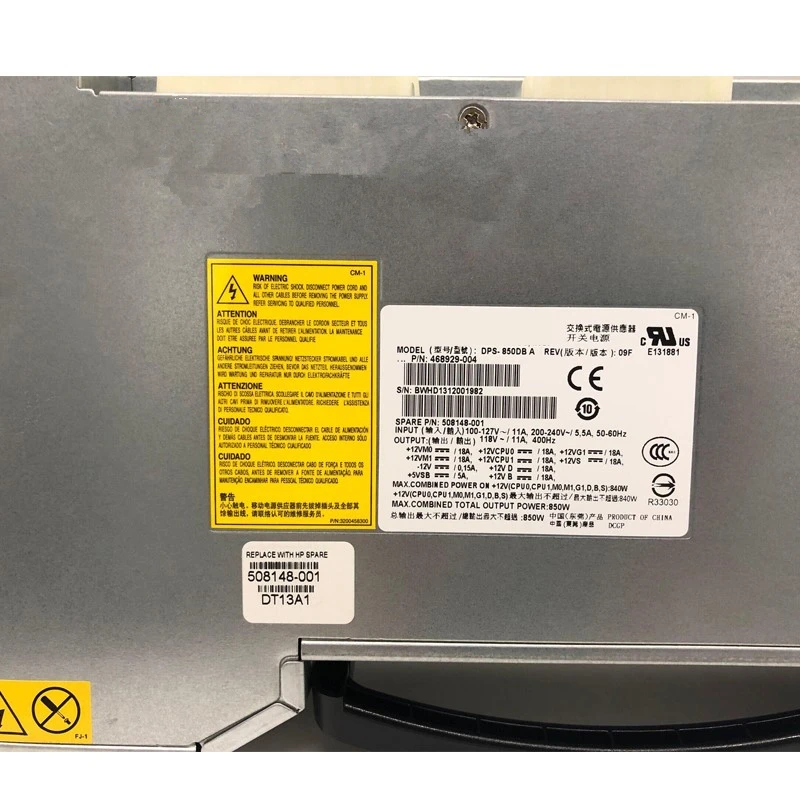Alimentation serveur 623195-001 HP 850W watts pour HP Z820 DPS-850GB 632913-001