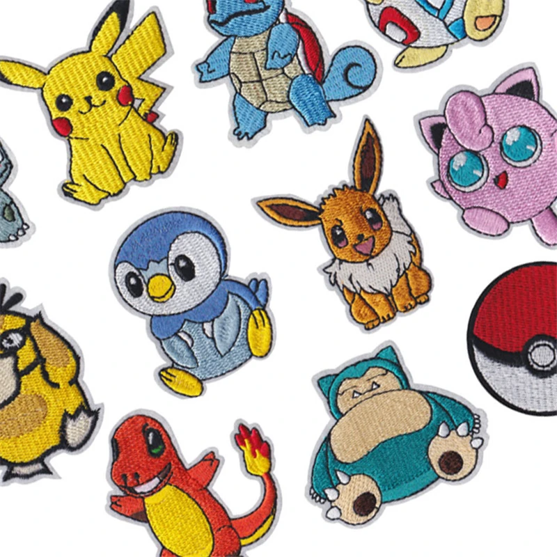 Dibujo de Pokémon bordado parches DIY rayas Thermo pegatinas ropa aplicación Fusible ropa Anime parche apliques Tops
